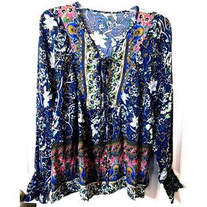 Anna-Kaci Women's M MulticolorTie Front V-Neck Bohemian Fairycore Floral Top